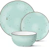 Serwis obiadowy 36 elementów porcelanowy MG Home Gemma Green zestaw talerzy dla 12 osób miętowe nakrapiane