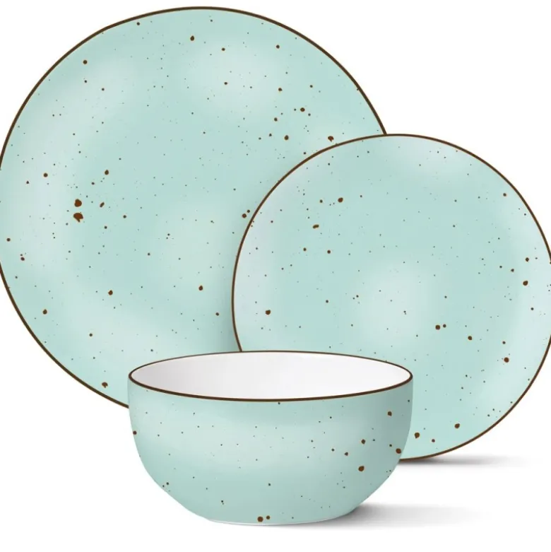 Serwis obiadowy 36 elementów porcelanowy MG Home Gemma Green zestaw talerzy dla 12 osób miętowe nakrapiane