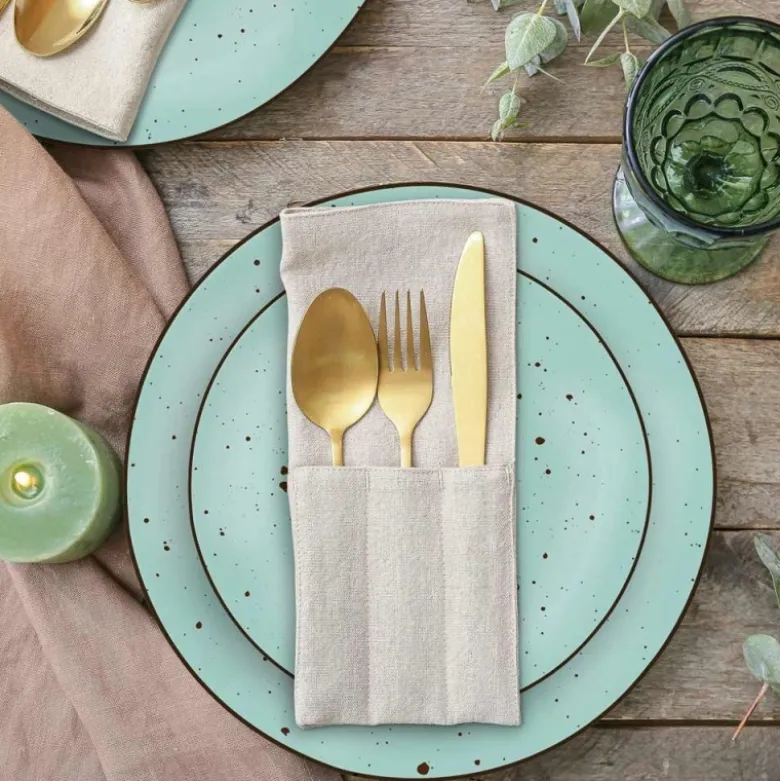 Serwis obiadowy 36 elementów porcelanowy MG Home Gemma Green zestaw talerzy dla 12 osób miętowe nakrapiane