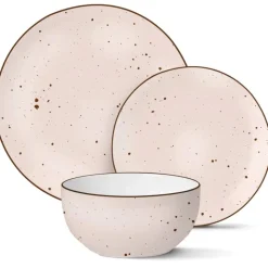 Serwis obiadowy 36 elementów porcelanowy MG Home Gemma Pink zestaw talerzy dla 12 osób różowych nakrapiane