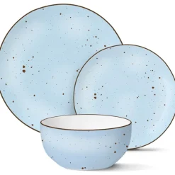 Serwis obiadowy 36 elementów porcelanowy MG Home Gemma Blue zestaw talerzy dla 12 osób niebieskie nakrapiane