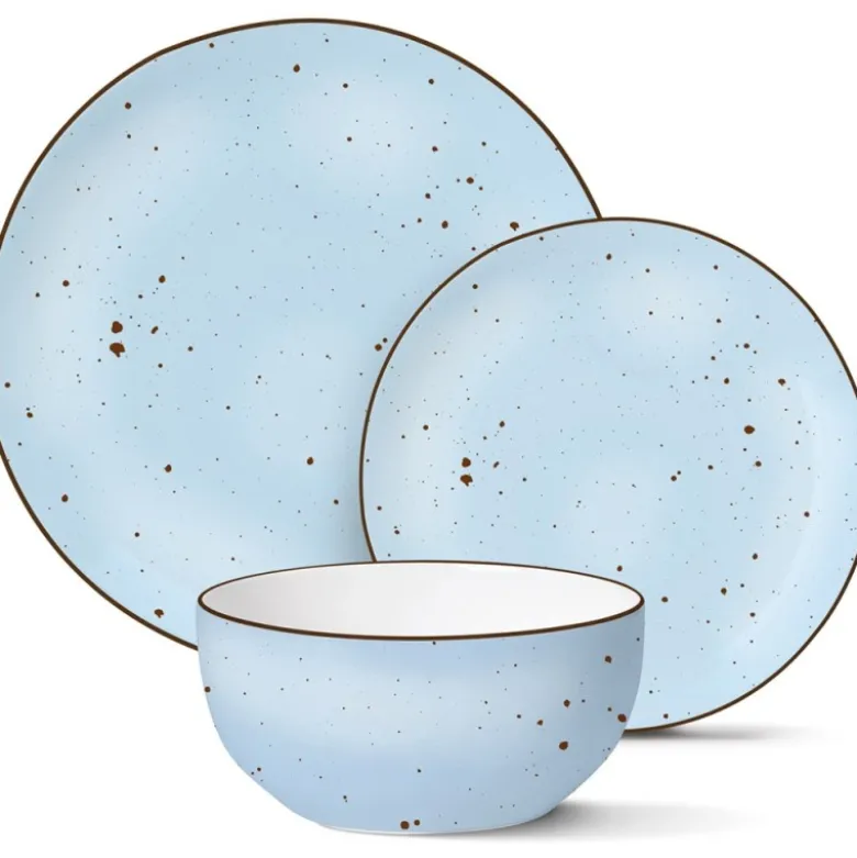 Serwis obiadowy 36 elementów porcelanowy MG Home Gemma Blue zestaw talerzy dla 12 osób niebieskie nakrapiane