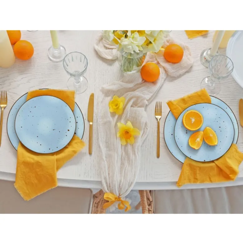 Serwis obiadowy 36 elementów porcelanowy MG Home Gemma Blue zestaw talerzy dla 12 osób niebieskie nakrapiane