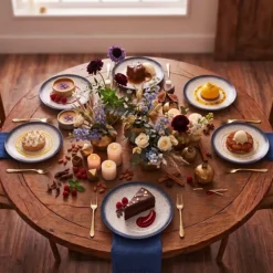 Serwis obiadowy porcelana 18 elementów Atom Hello Blue talerze dla 6 osób granatowe nakrapiane