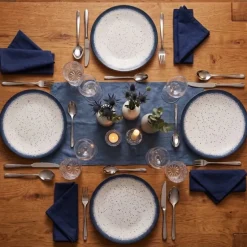 Serwis obiadowy porcelana 18 elementów Atom Hello Blue talerze dla 6 osób granatowe nakrapiane