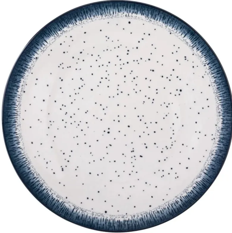 Serwis obiadowy porcelana 18 elementów Atom Hello Blue talerze dla 6 osób granatowe nakrapiane