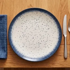 Serwis obiadowy porcelana 18 elementów Atom Hello Blue talerze dla 6 osób granatowe nakrapiane