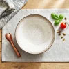 Serwis obiadowy porcelana 18 elementów Atom Hello Sand beżowe talerze dla 6 osób nakrapiane