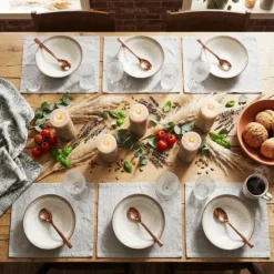 Serwis obiadowy porcelana 18 elementów Atom Hello Sand beżowe talerze dla 6 osób nakrapiane