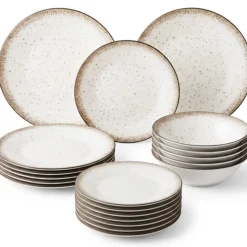 Serwis obiadowy porcelana 18 elementów Atom Hello Sand beżowe talerze dla 6 osób nakrapiane