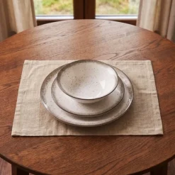 Serwis obiadowy porcelana 18 elementów Atom Hello Sand beżowe talerze dla 6 osób nakrapiane