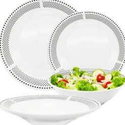 Serwis obiadowy porcelana 19 elementów Bella Fiore białe talerze miska dla 6 osób wzór kropki