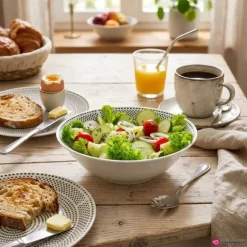 Serwis obiadowy porcelana 19 elementów Bella Fiore białe talerze miska dla 6 osób wzór kropki