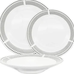 Serwis obiadowy porcelana 19 elementów Bella Fiore białe talerze miska dla 6 osób wzór kropki