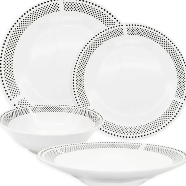 Serwis obiadowy porcelana 24 elementy Bella Fiore białe talerze miski dla 6 osób wzór kropki