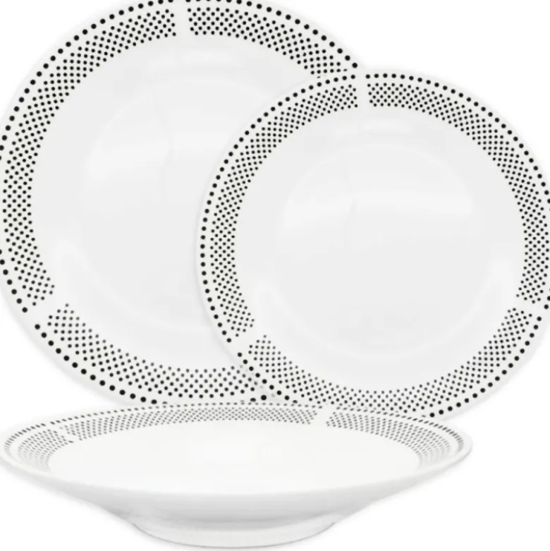 Serwis obiadowy porcelana 24 elementy Bella Fiore białe talerze miski dla 6 osób wzór kropki