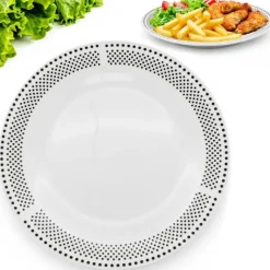 Serwis obiadowy porcelana 24 elementy Bella Fiore białe talerze miski dla 6 osób wzór kropki