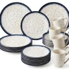 Serwis obiadowy porcelana 24 elementy Atom Hello Blue talerze kubki dla 6 osób granatowe nakrapiane