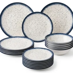 Serwis obiadowy porcelana 24 elementy Atom Hello Blue talerze kubki dla 6 osób granatowe nakrapiane