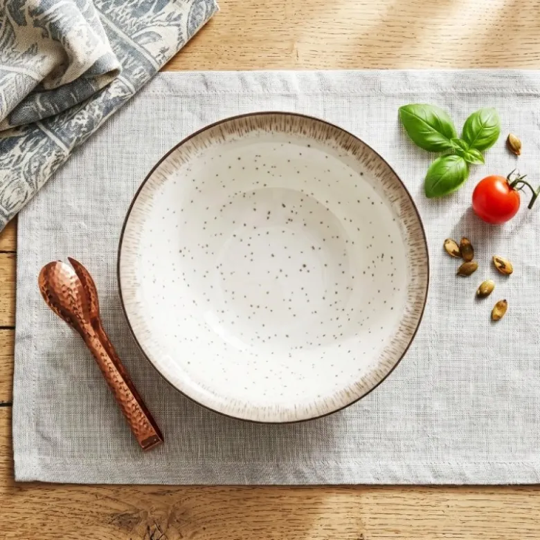 Serwis obiadowy porcelana 24 elementy Atom Hello Sand beżowe talerze kubki dla 6 osób nakrapiane
