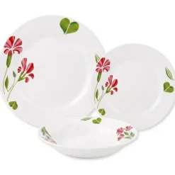 Serwis obiadowy porcelana 18 elementów Bella Fiore zestaw talerzy dla 6 osób talerze w kompozycji kwiatowej