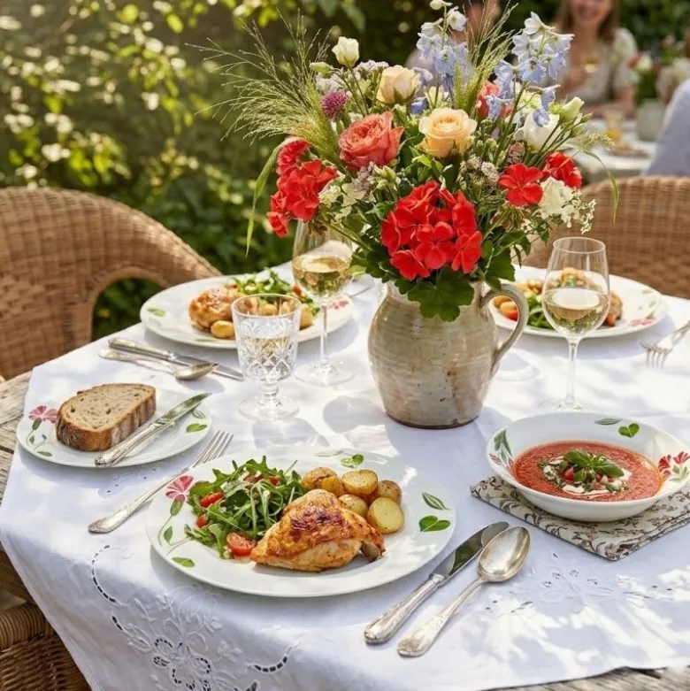 Serwis obiadowy porcelana 18 elementów Bella Fiore zestaw talerzy dla 6 osób talerze w kompozycji kwiatowej
