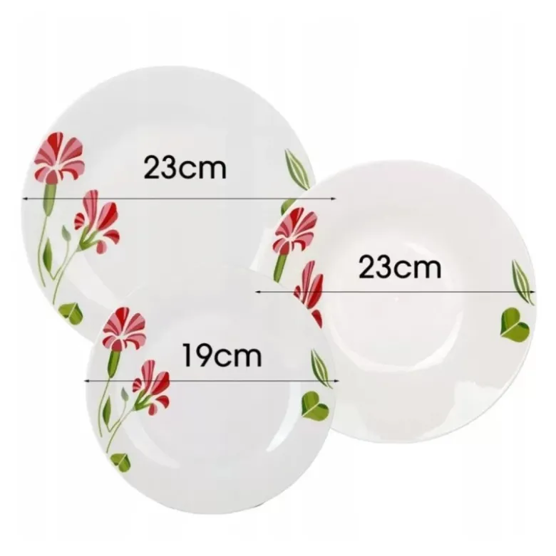 Serwis obiadowy porcelana 18 elementów Bella Fiore zestaw talerzy dla 6 osób talerze w kompozycji kwiatowej