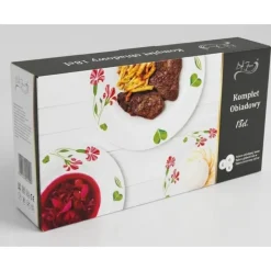 Serwis obiadowy porcelana 18 elementów Bella Fiore zestaw talerzy dla 6 osób talerze w kompozycji kwiatowej