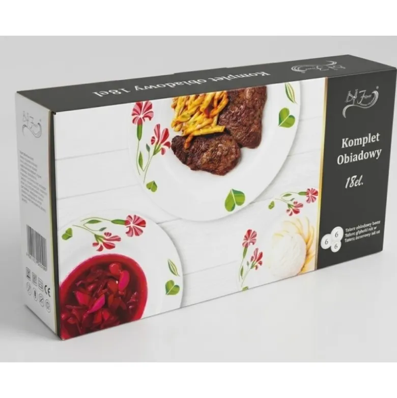 Serwis obiadowy porcelana 18 elementów Bella Fiore zestaw talerzy dla 6 osób talerze w kompozycji kwiatowej