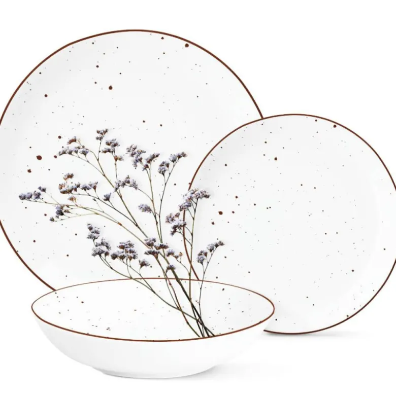 Serwis obiadowy porcelanowy GierekHoff Gemmo 18 elementów zestaw talerzy dla 6 osób biały nakrapiany