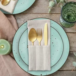 Serwis obiadowy porcelanowy MG Home Gemma Green 18 elementów zestaw talerzy dla 6 osób zielone nakrapiane