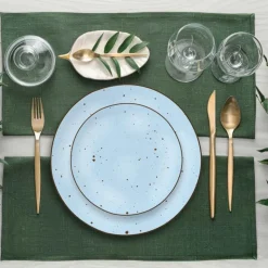 Serwis obiadowy porcelanowy MG Home Gemma Blue 18 elementów zestaw talerzy dla 6 osób niebieskie nakrapiane