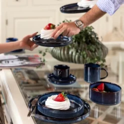 Serwis obiadowy porcelanowy Florina Evia Blue 18 elementów zestaw talerzy dla 6 osób modern