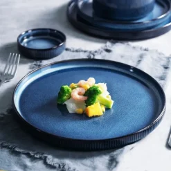 Serwis obiadowy porcelanowy Florina Evia Blue 18 elementów zestaw talerzy dla 6 osób modern