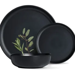 Serwis obiadowy porcelanowy MG Home Artena 18 elementów zestaw talerzy dla 6 osób czarny