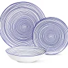 Serwis obiadowy porcelanowy MG Home Marea 18 elementów zestaw talerzy dla 6 osób biało-niebieski