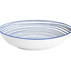 Serwis obiadowy porcelanowy MG Home Marea 18 elementów zestaw talerzy dla 6 osób biało-niebieski