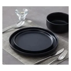 Serwis obiadowy porcelanowy MG Home Artena 26 elementów zestaw talerzy misek dla 6 osób czarny