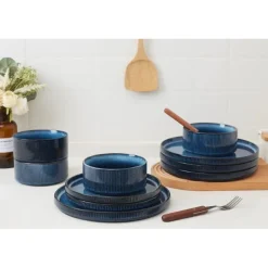 Serwis obiadowy porcelanowy Florina Evia Blue 24 elementy zestaw talerzy dla 6 osób modern