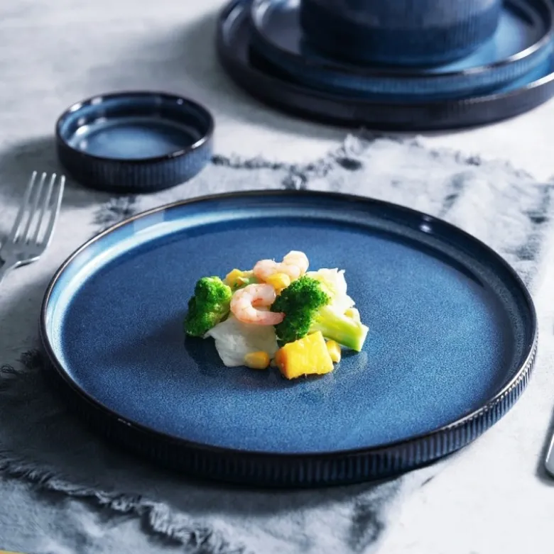 Serwis obiadowy porcelanowy Florina Evia Blue 24 elementy zestaw talerzy dla 6 osób modern