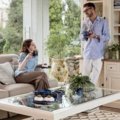 Serwis obiadowy porcelanowy Florina Evia Blue 24 elementy zestaw talerzy dla 6 osób modern