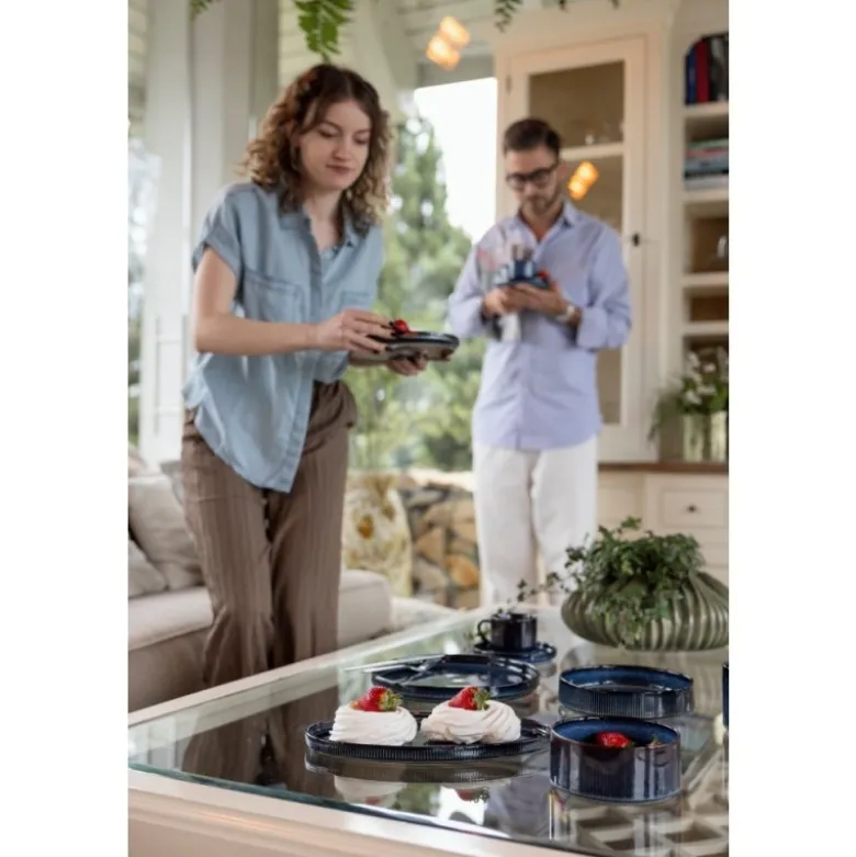 Serwis obiadowy porcelanowy Florina Evia Blue 24 elementy zestaw talerzy dla 6 osób modern
