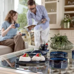 Serwis obiadowy porcelanowy Florina Evia Blue 24 elementy zestaw talerzy dla 6 osób modern