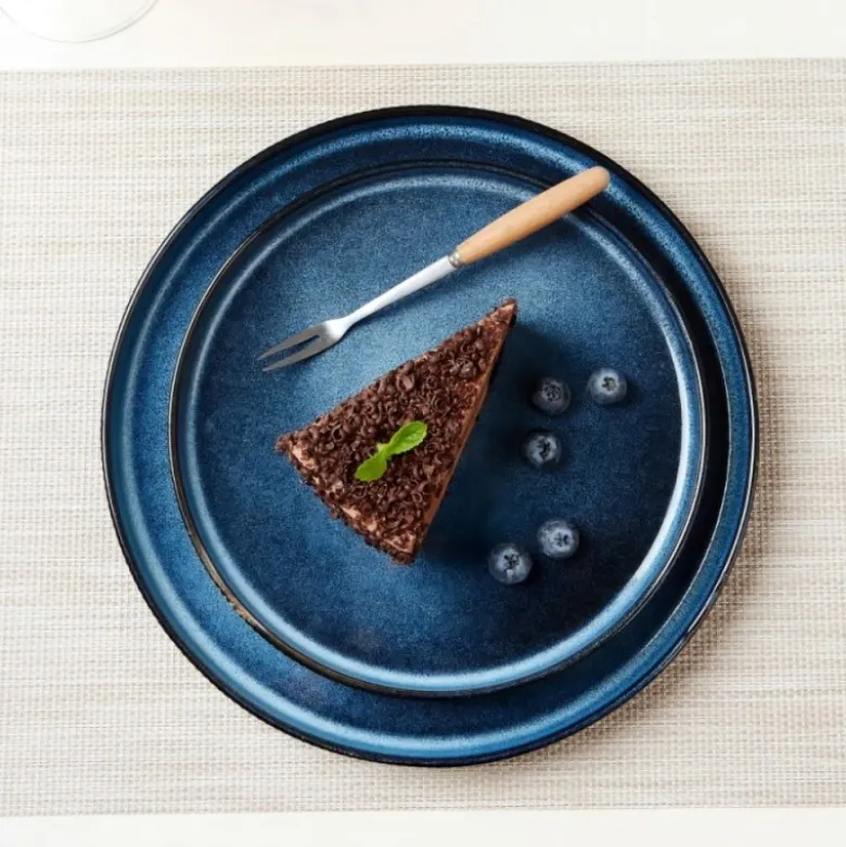 Serwis obiadowy porcelanowy Florina Evia Blue 24 elementy zestaw talerzy dla 6 osób modern