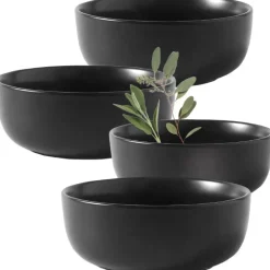 Serwis obiadowy porcelanowy MG Home Artena 22 elementy zestaw talerzy misek dla 6 osób czarny