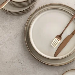 Serwis obiadowy porcelanowy GierekHoff Evie 30 elementów z salaterkami i kubkami zestaw talerzy dla 6 osób retro 1211