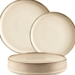 Serwis obiadowy porcelanowy GierekHoff Evie 30 elementów z salaterkami i kubkami zestaw talerzy dla 6 osób retro 1211