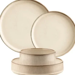 Serwis obiadowy porcelanowy GierekHoff Evie 30 elementów z salaterkami i kubkami zestaw talerzy dla 6 osób retro 1211