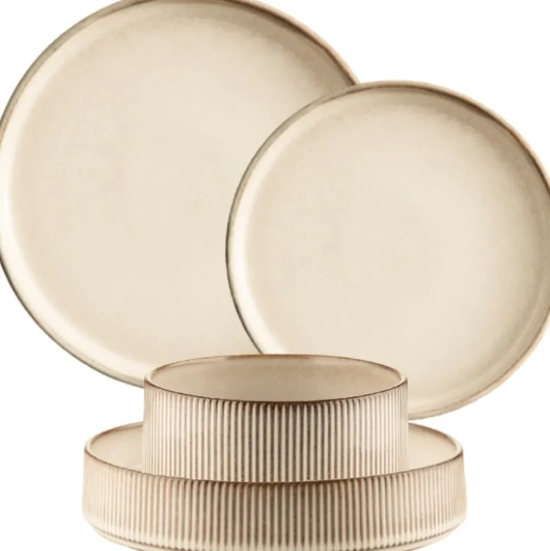 Serwis obiadowy porcelanowy GierekHoff Evie 30 elementów z salaterkami i kubkami zestaw talerzy dla 6 osób retro 1211