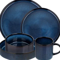 Serwis obiadowy porcelanowy Florina Evia Blue 30 elementów zestaw talerzy dla 6 osób modern